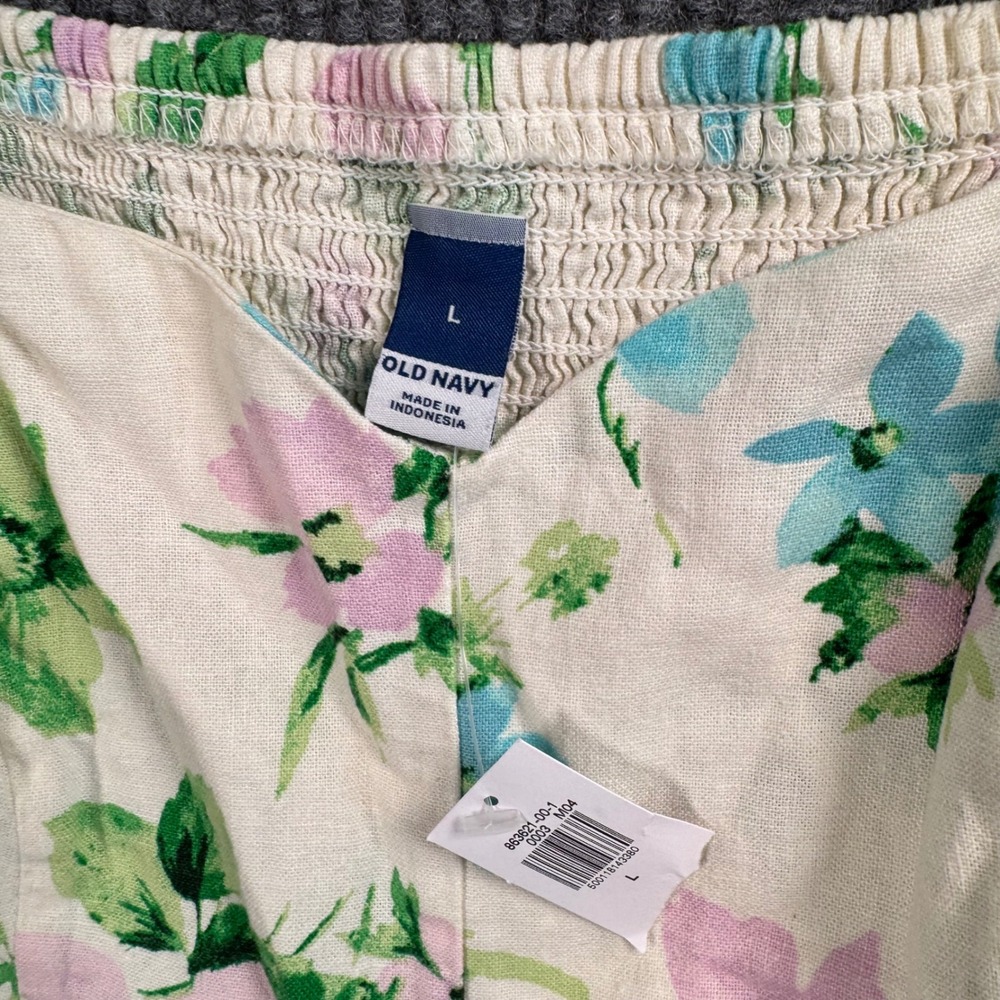 Cottagecore Floral Midi Sundress Prairie Garden Party Linen Blend‎ Smocked NWT L - Picture 4 of 12